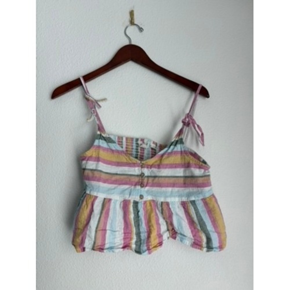Roxy‎ Striped Tie Shoulder Peplum Camisole Top Pink Yellow Blue Womens Medium